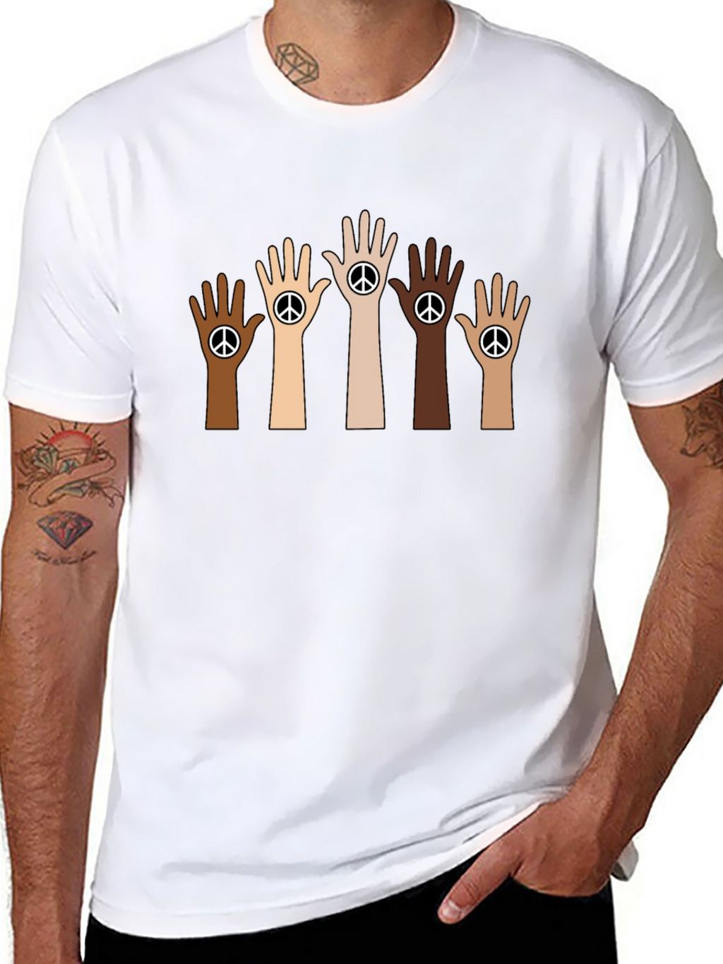 Unity Peace Sign Hand Black T-Shirt