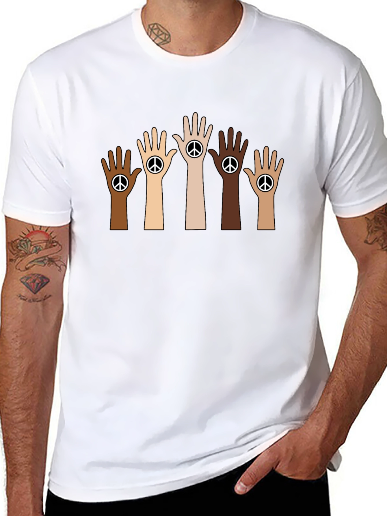 Unity Peace Sign Hand Black T-Shirt