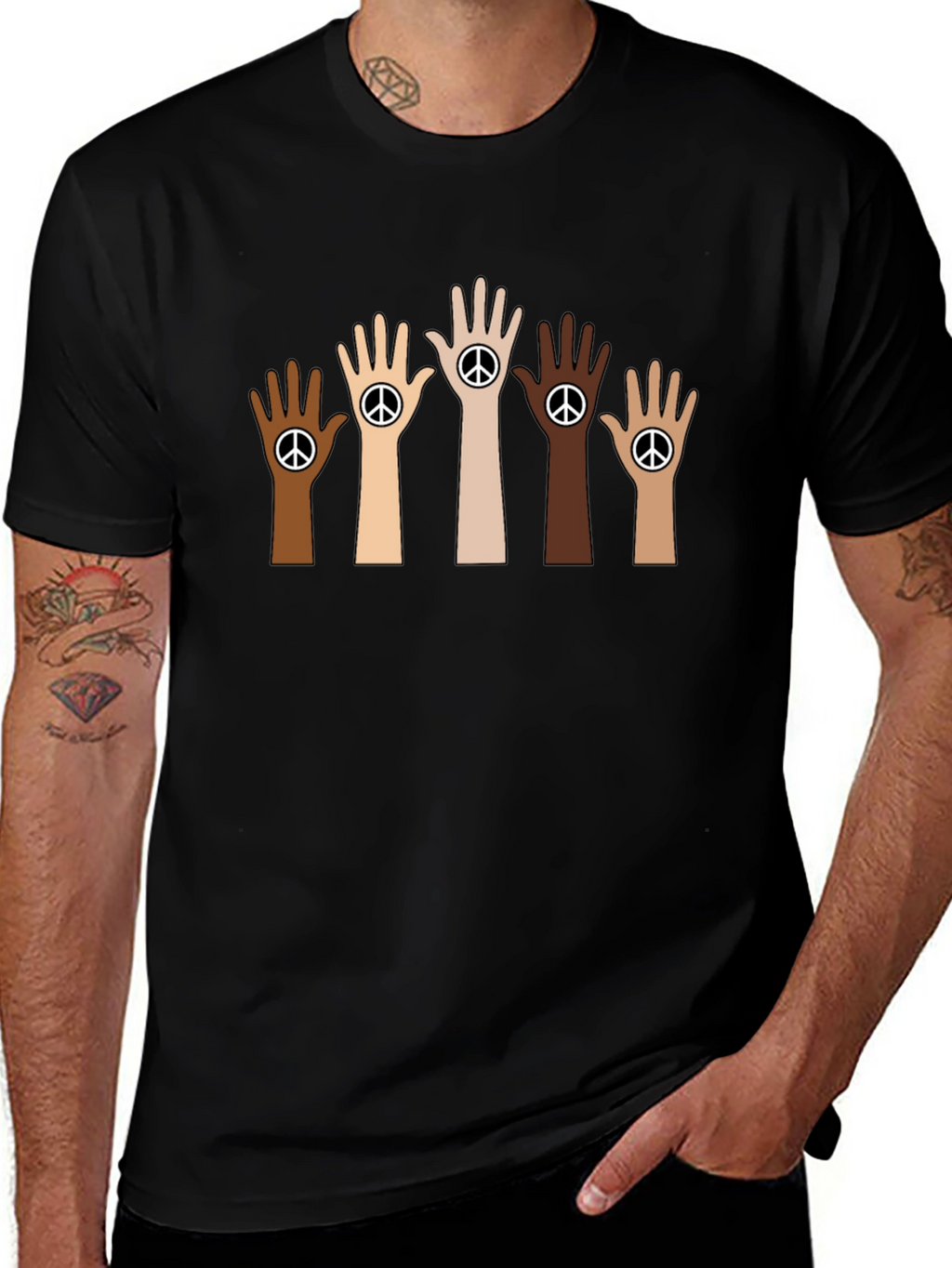 Unity Peace Sign Hand Black T-Shirt