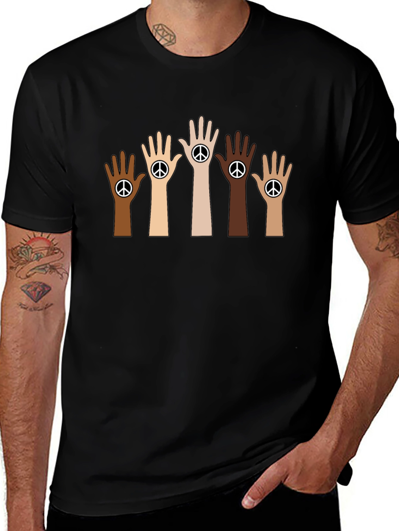 Unity Peace Sign Hand Black T-Shirt