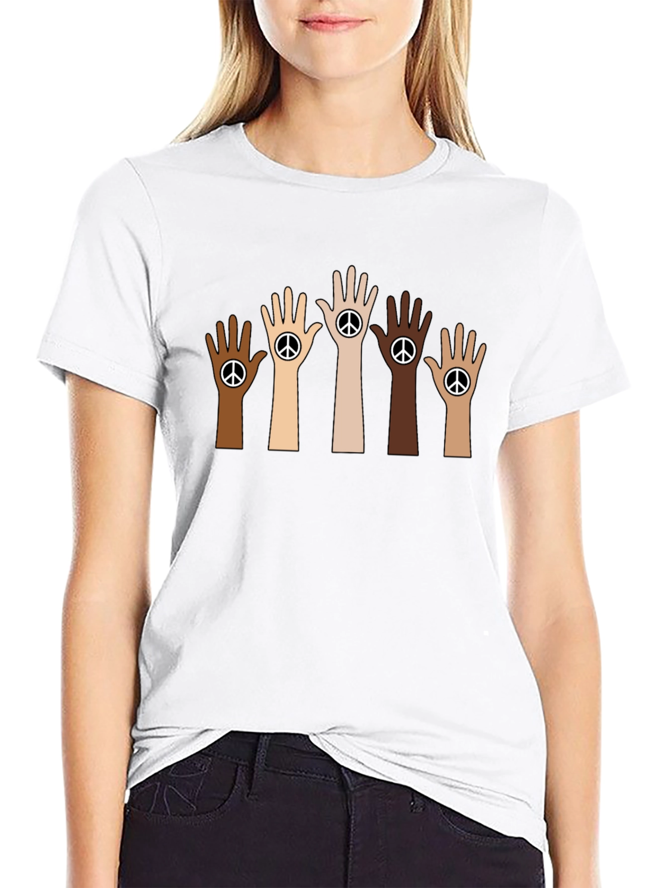 Unity Peace Sign Hand Black T-Shirt