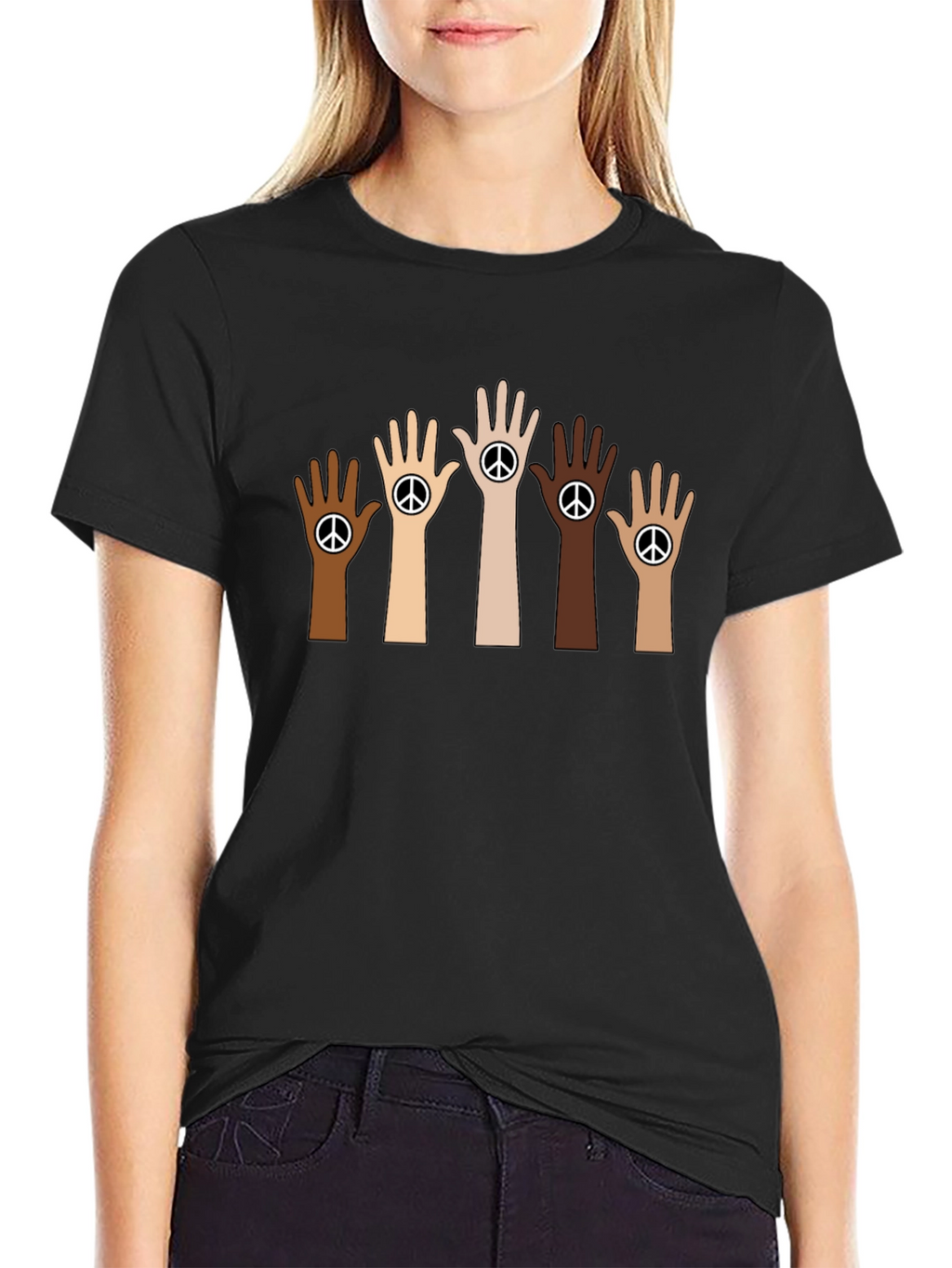 Unity Peace Sign Hand Black T-Shirt