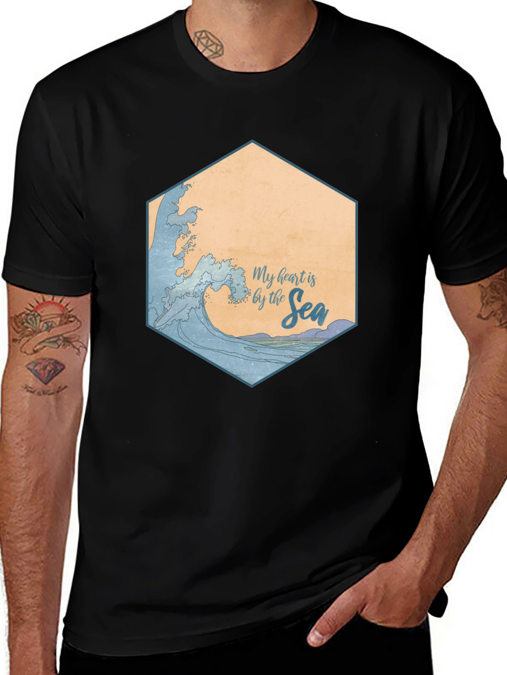 My Heart is by the Sea Black T-Shirt