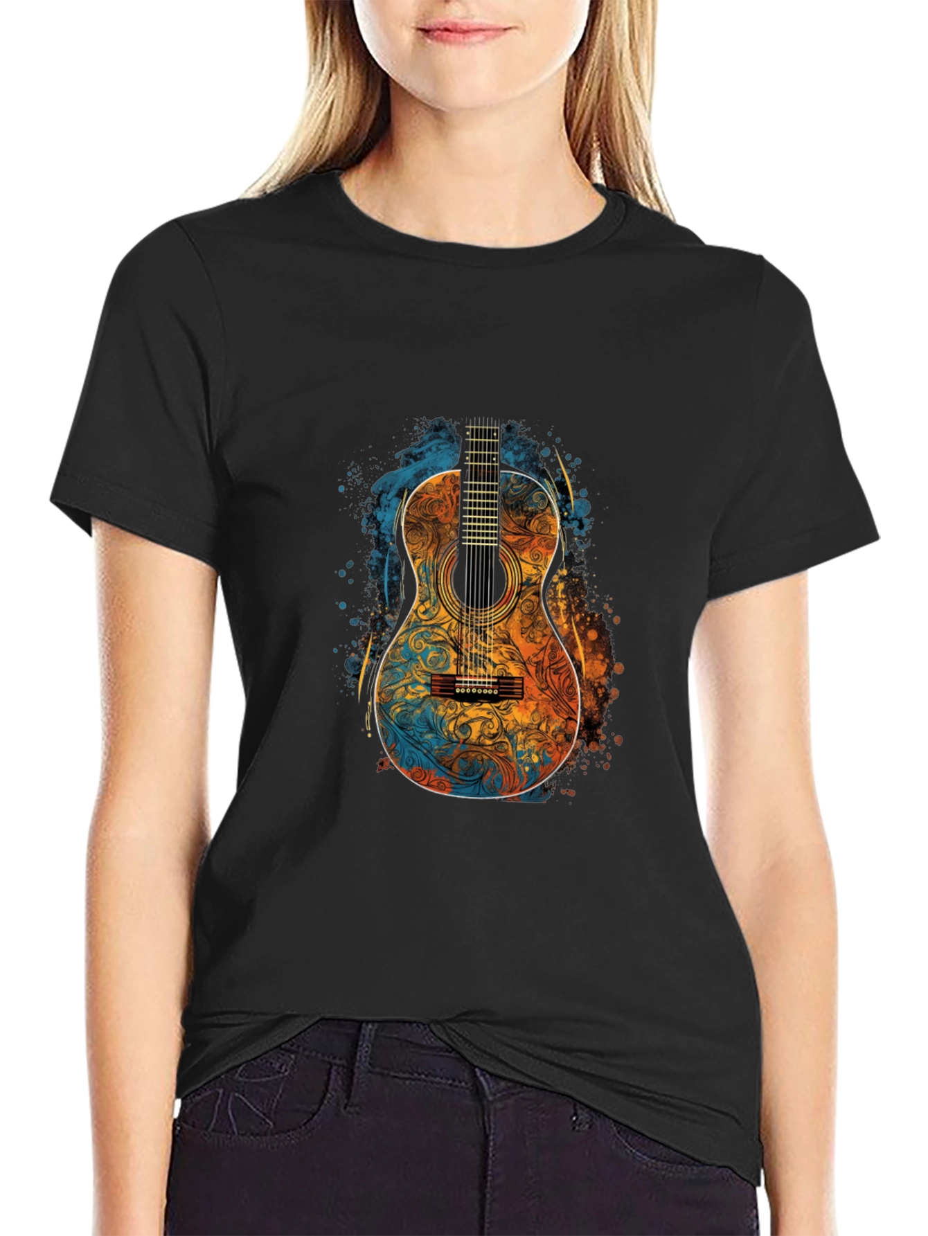 Acoustic Guitar Art Black T-Shirt