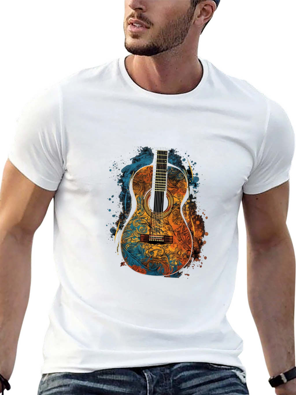 Acoustic Guitar Art Black T-Shirt