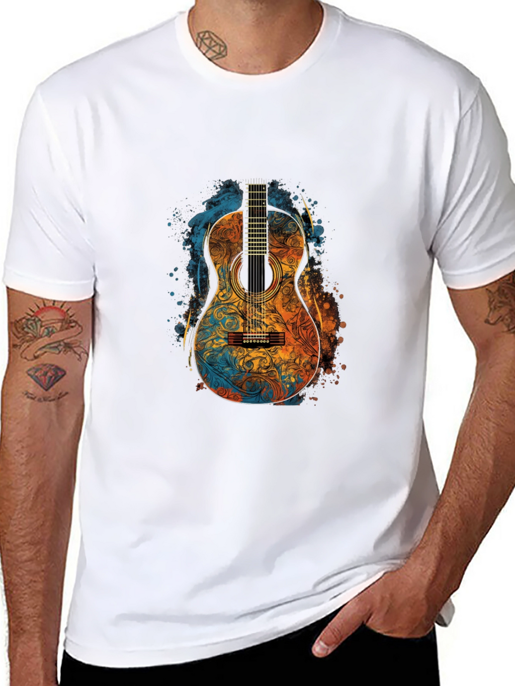 Acoustic Guitar Art Black T-Shirt
