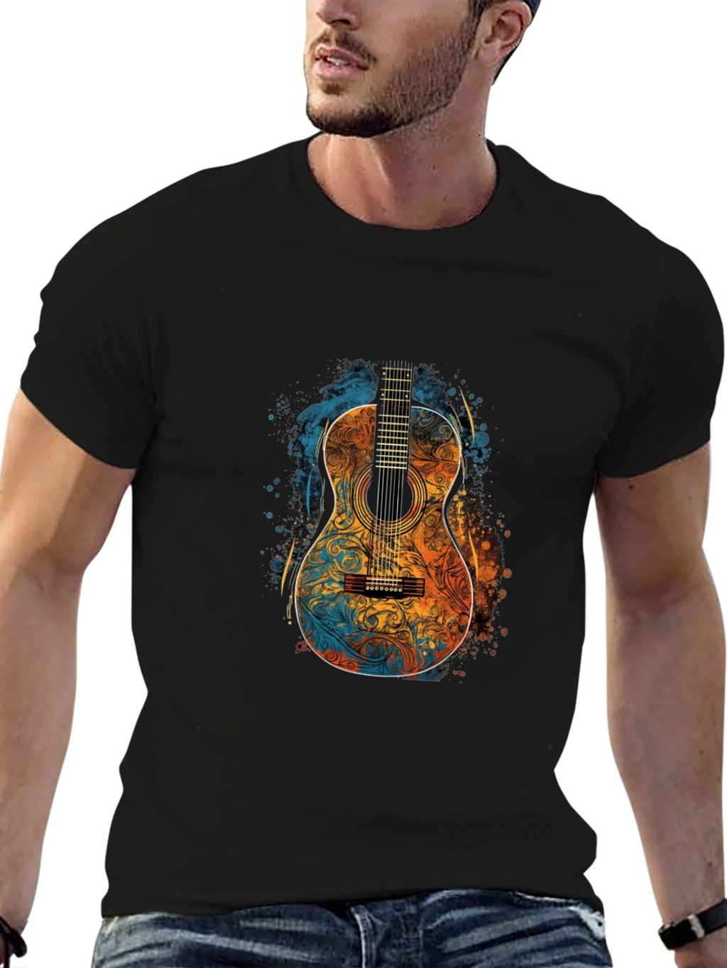 Acoustic Guitar Art Black T-Shirt