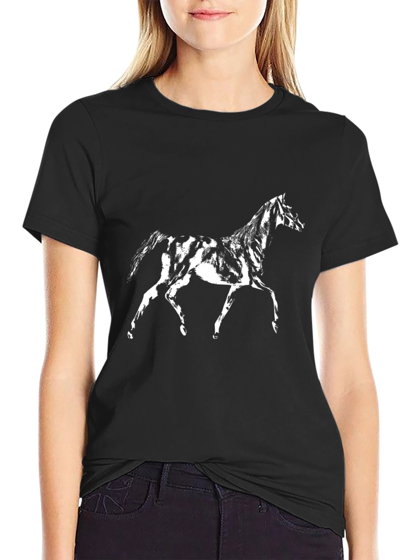 Horse Graphic Print Black T-Shirt