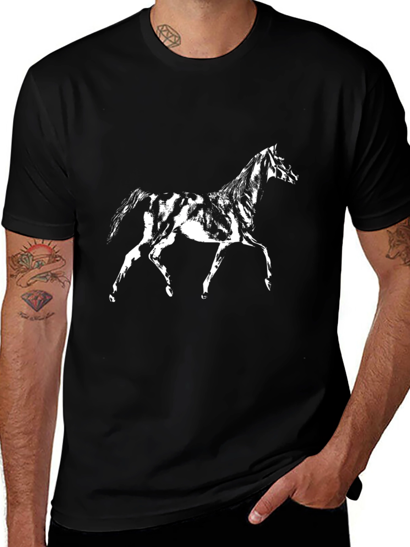 Horse Graphic Print Black T-Shirt