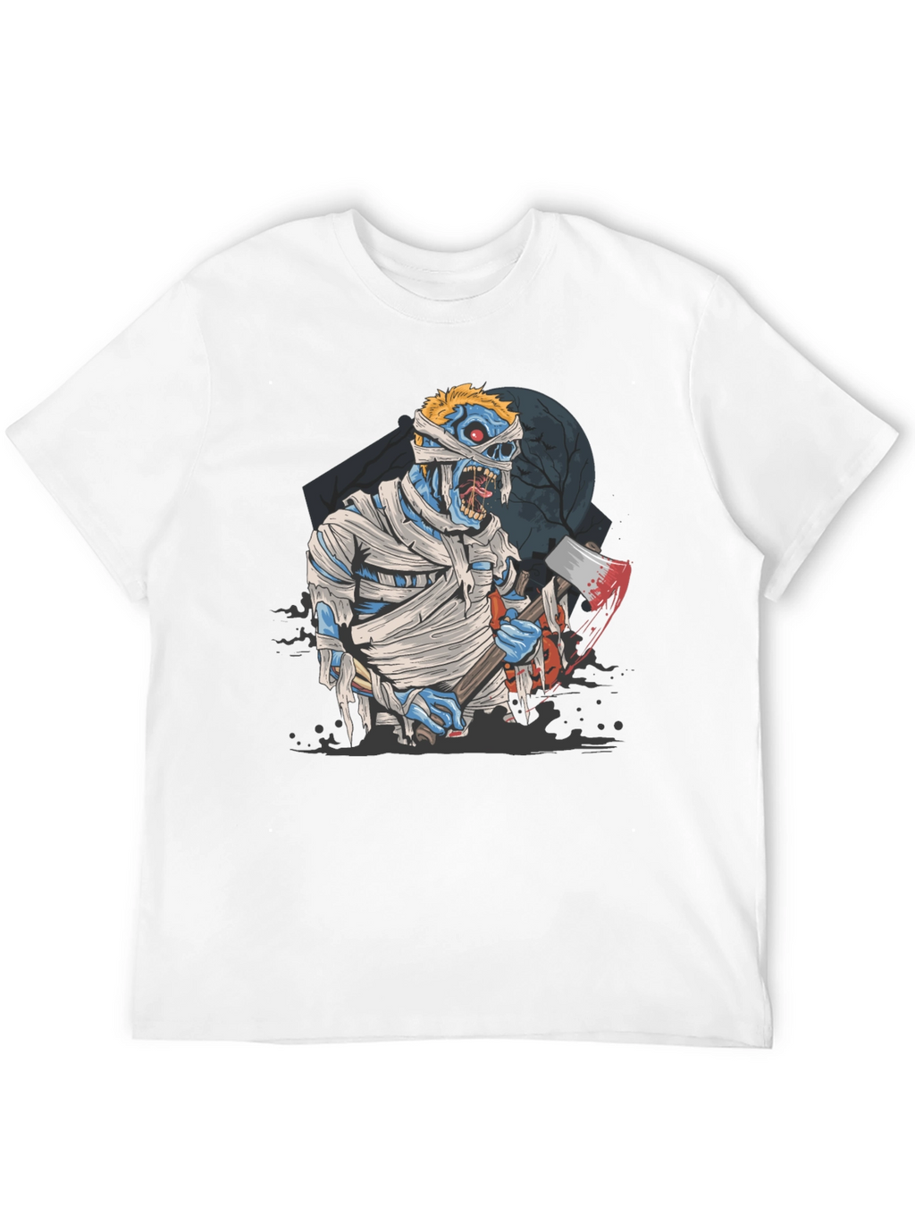 Zombie Mummy Axe Halloween Graphic Tee - Black