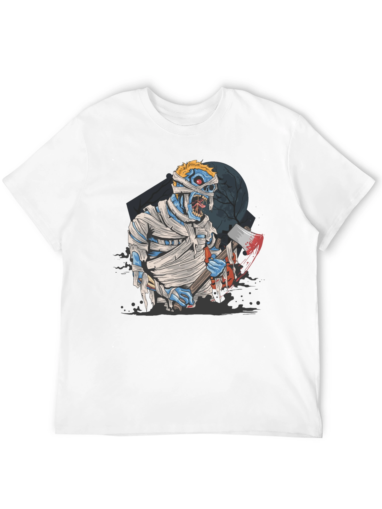 Zombie Mummy Axe Halloween Graphic Tee - Black
