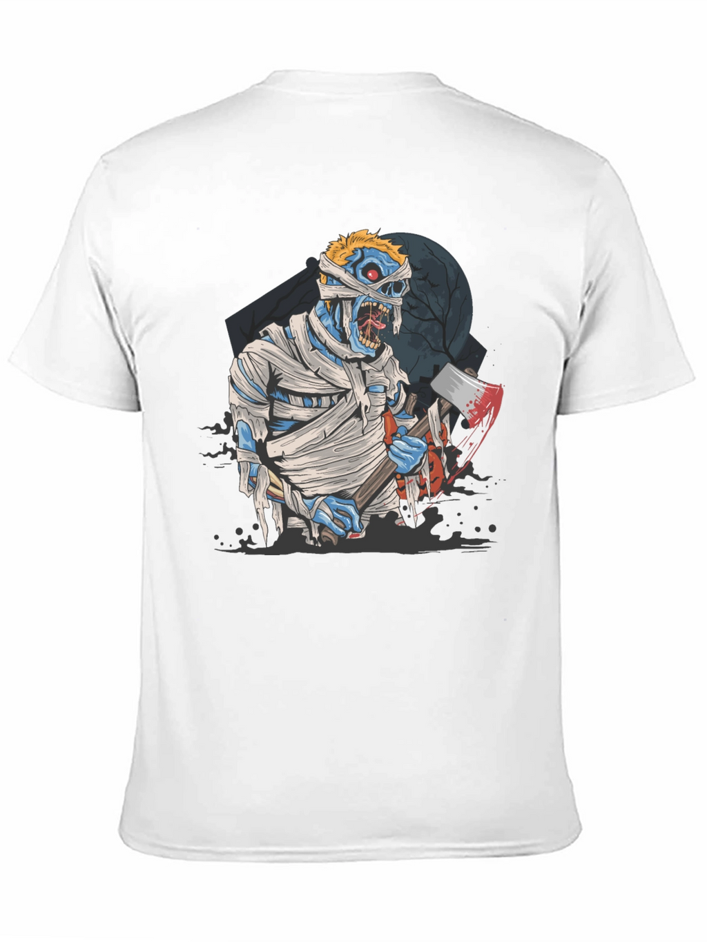 Zombie Mummy Axe Halloween Graphic Tee - Black
