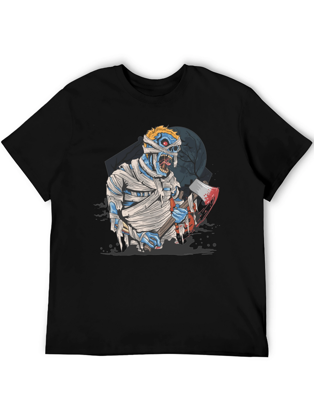 Zombie Mummy Axe Halloween Graphic Tee - Black
