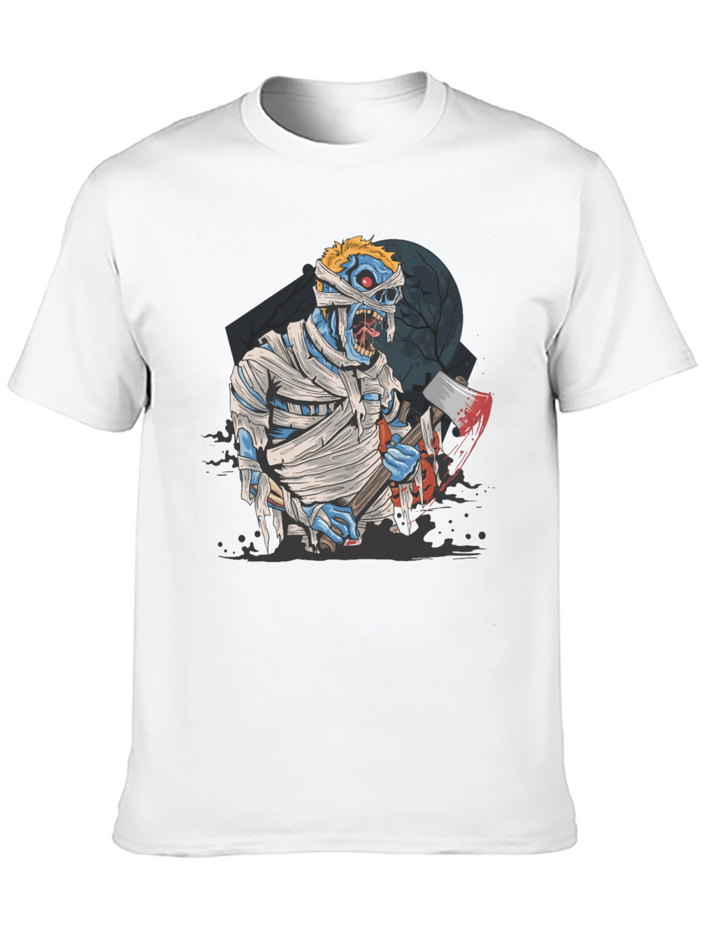 Zombie Mummy Axe Halloween Graphic Tee - Black