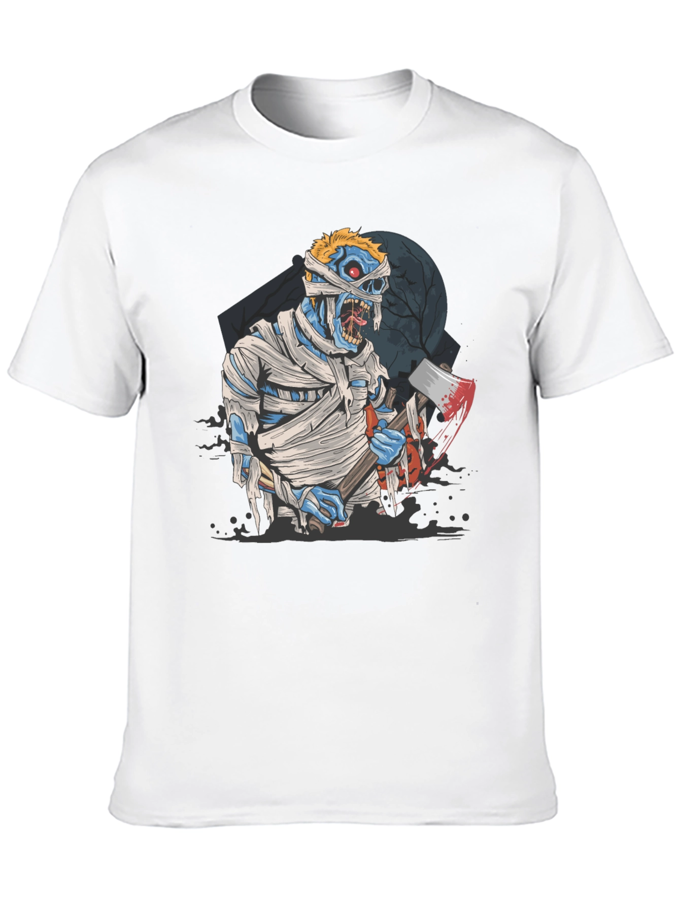 Zombie Mummy Axe Halloween Graphic Tee - Black