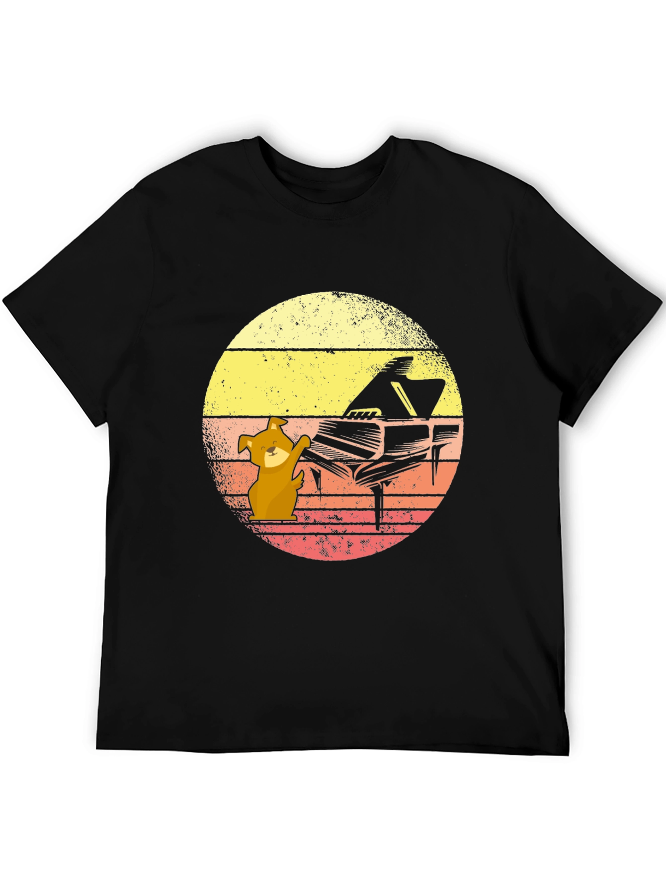 Dog Playing Piano T-Shirt - Black Novelty Tee