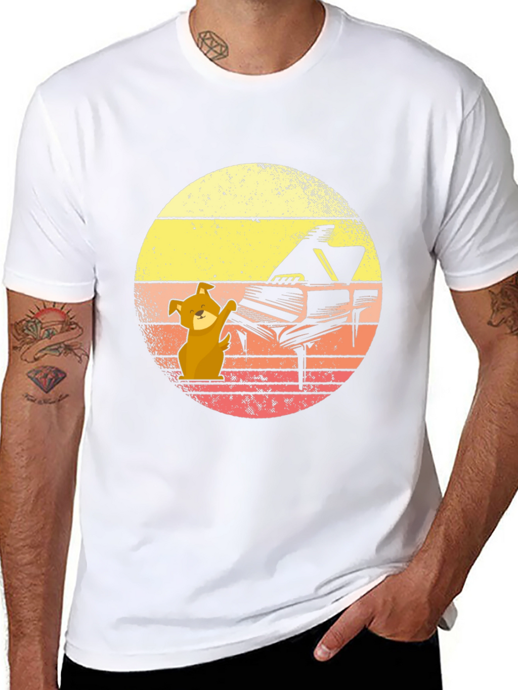 Dog Playing Piano T-Shirt - Black Novelty Tee