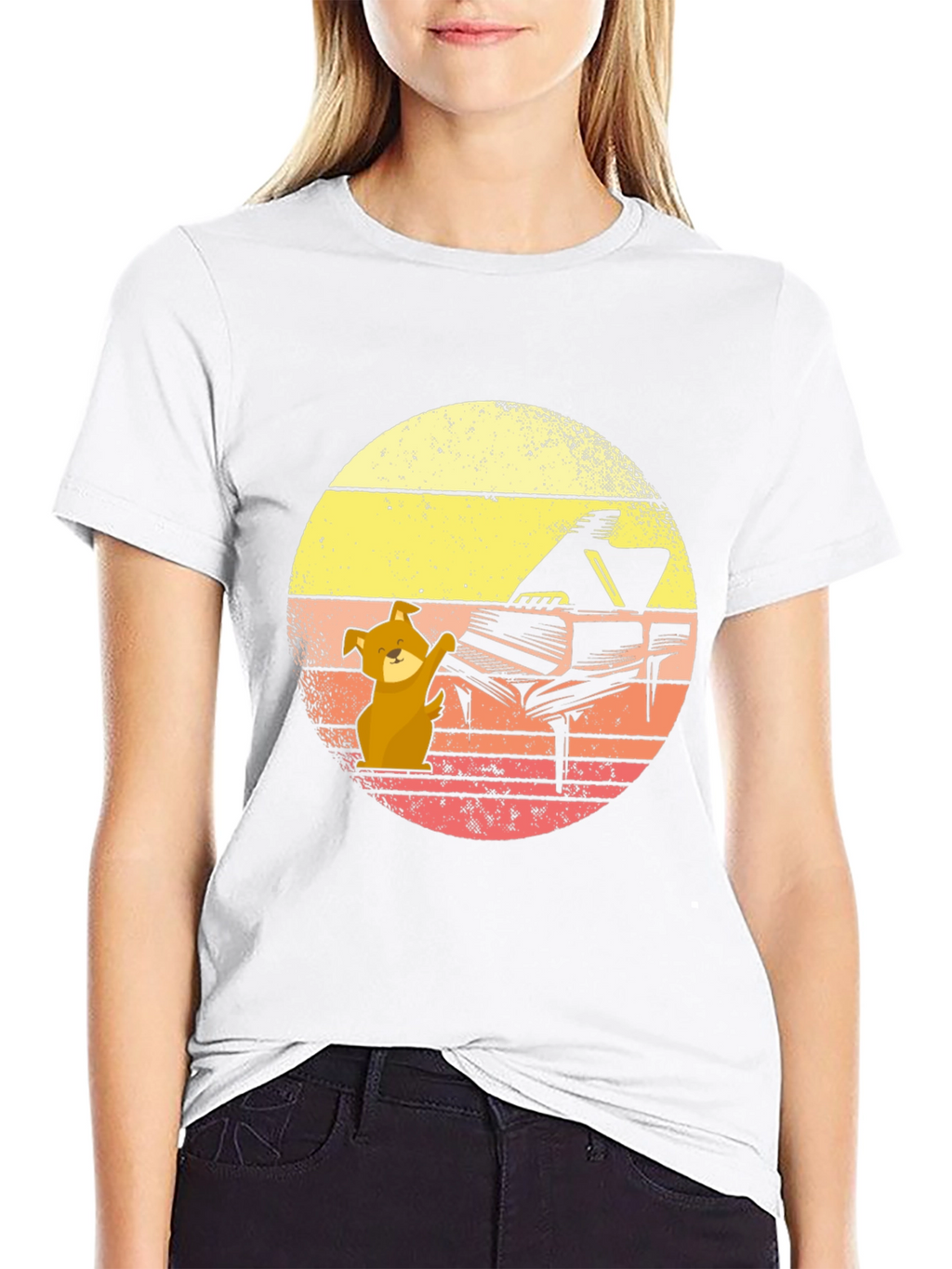 Dog Playing Piano T-Shirt - Black Novelty Tee