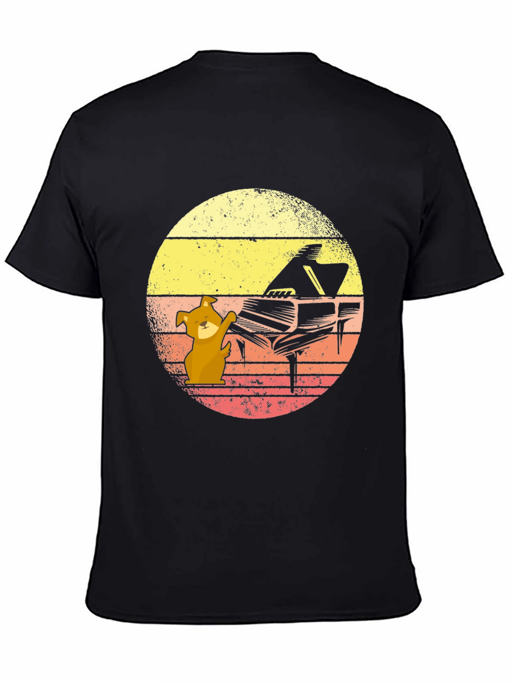 Dog Playing Piano T-Shirt - Black Novelty Tee