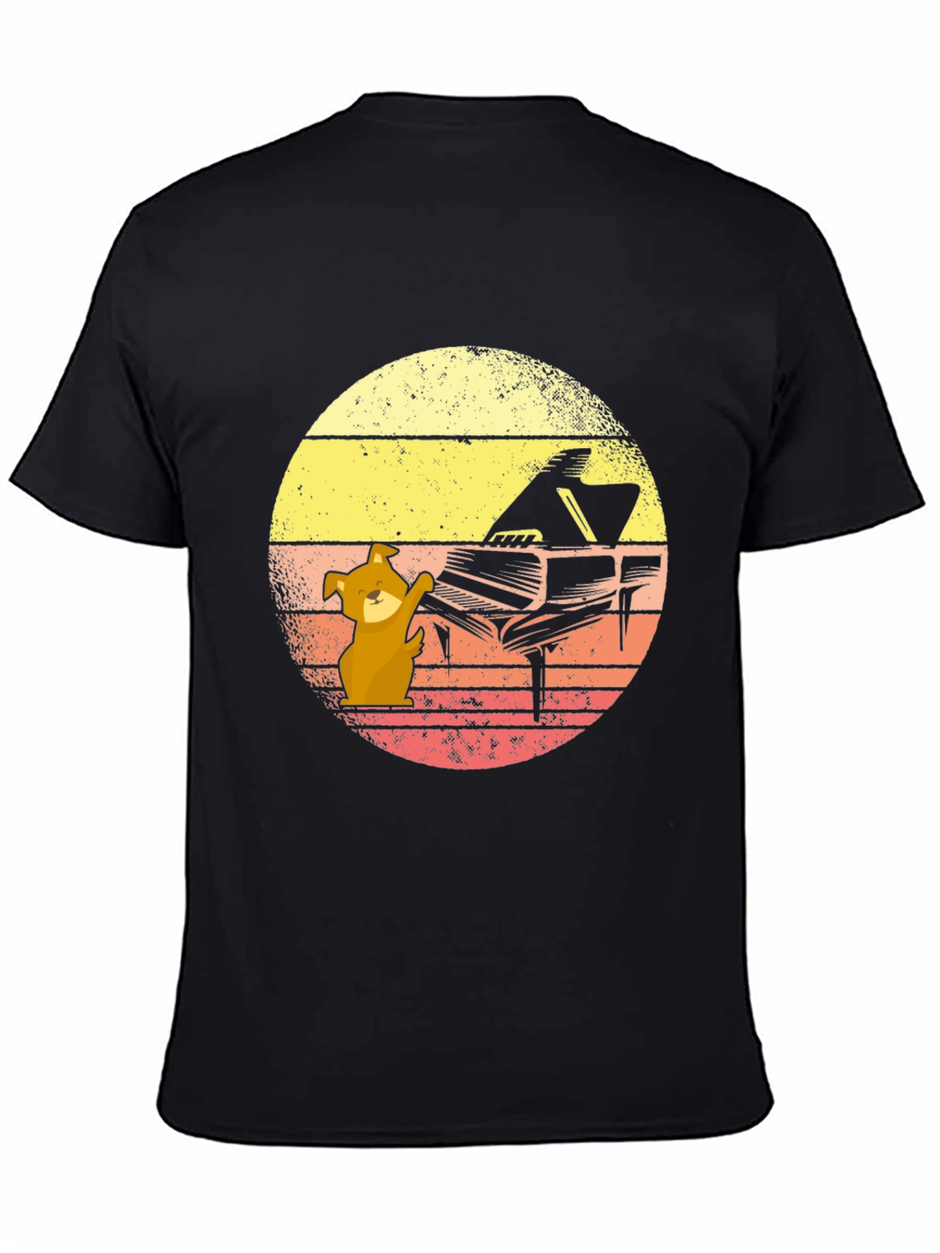 Dog Playing Piano T-Shirt - Black Novelty Tee