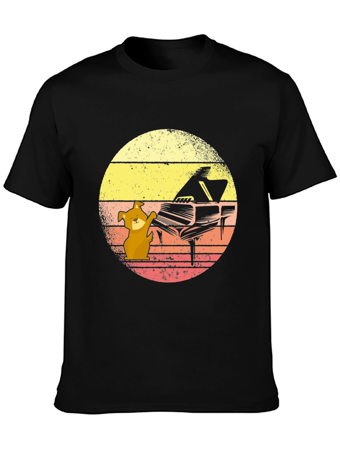 Dog Playing Piano T-Shirt - Black Novelty Tee