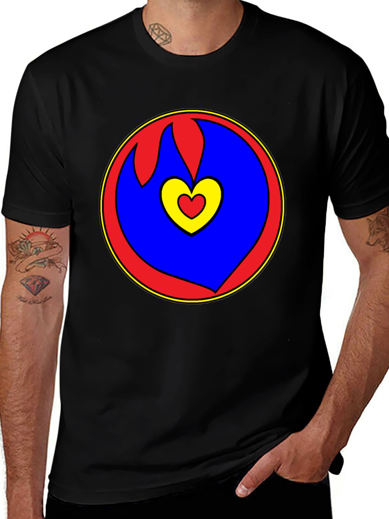 Heart Circle Graphic Tee - Black Casual Shirt