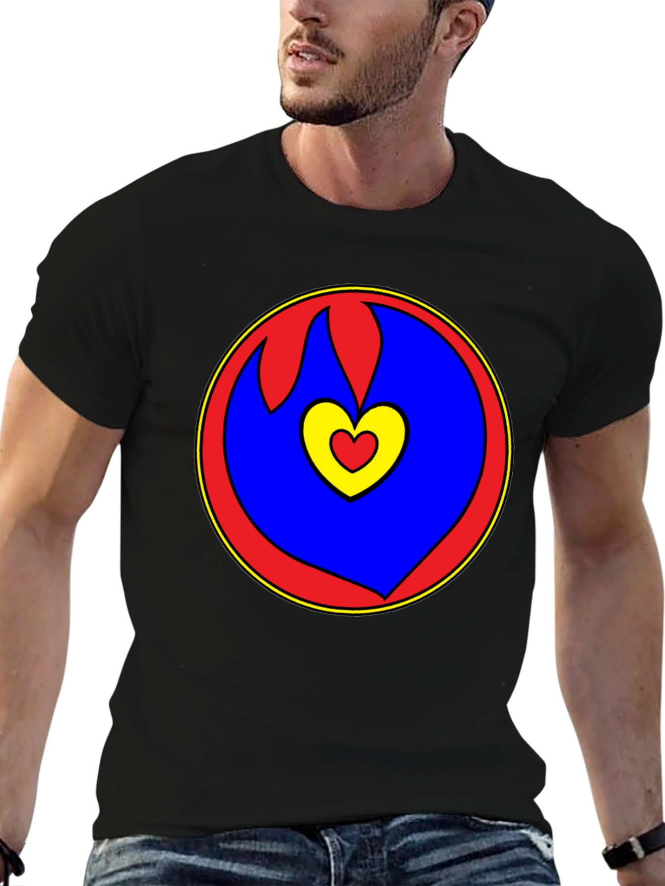 Heart Circle Graphic Tee - Black Casual Shirt