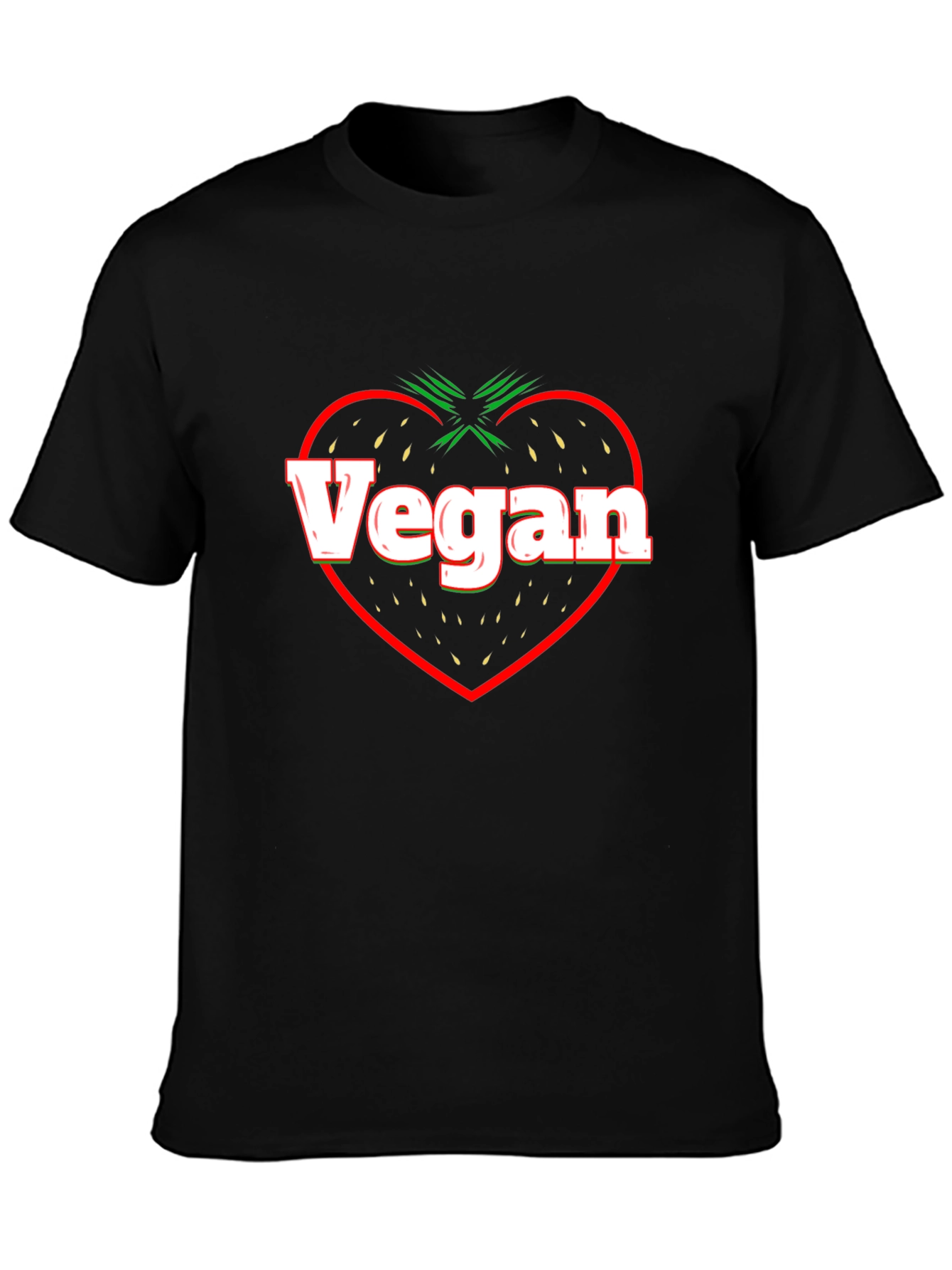 Vegan Strawberry Heart Black T-Shirt