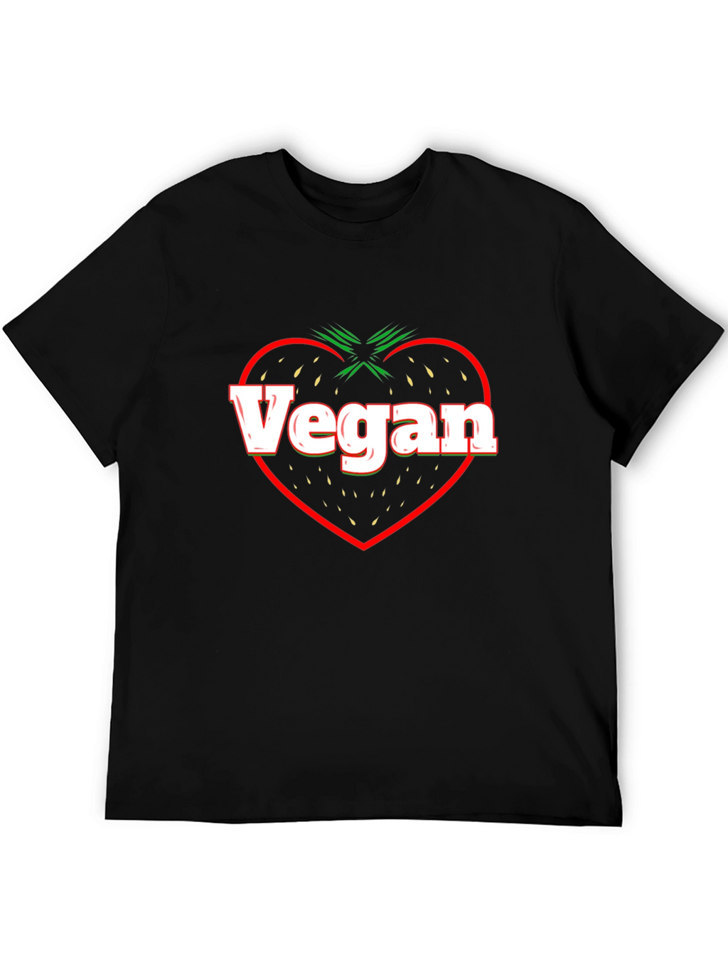 Vegan Strawberry Heart Black T-Shirt