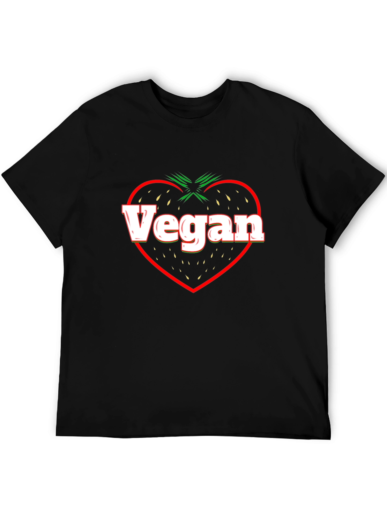 Vegan Strawberry Heart Black T-Shirt