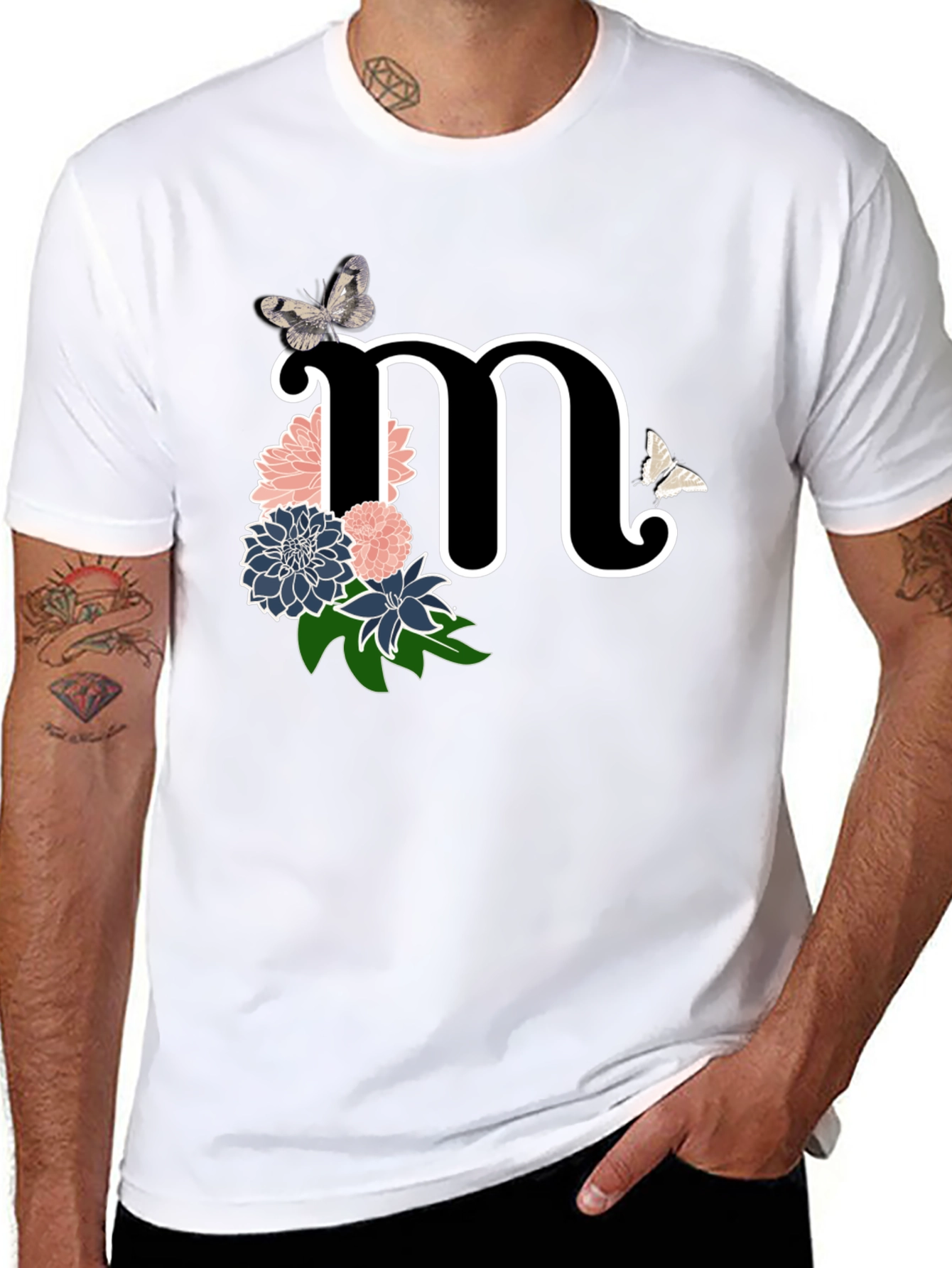 Floral Letter M Initial T-Shirt - Custom Monogram Tee