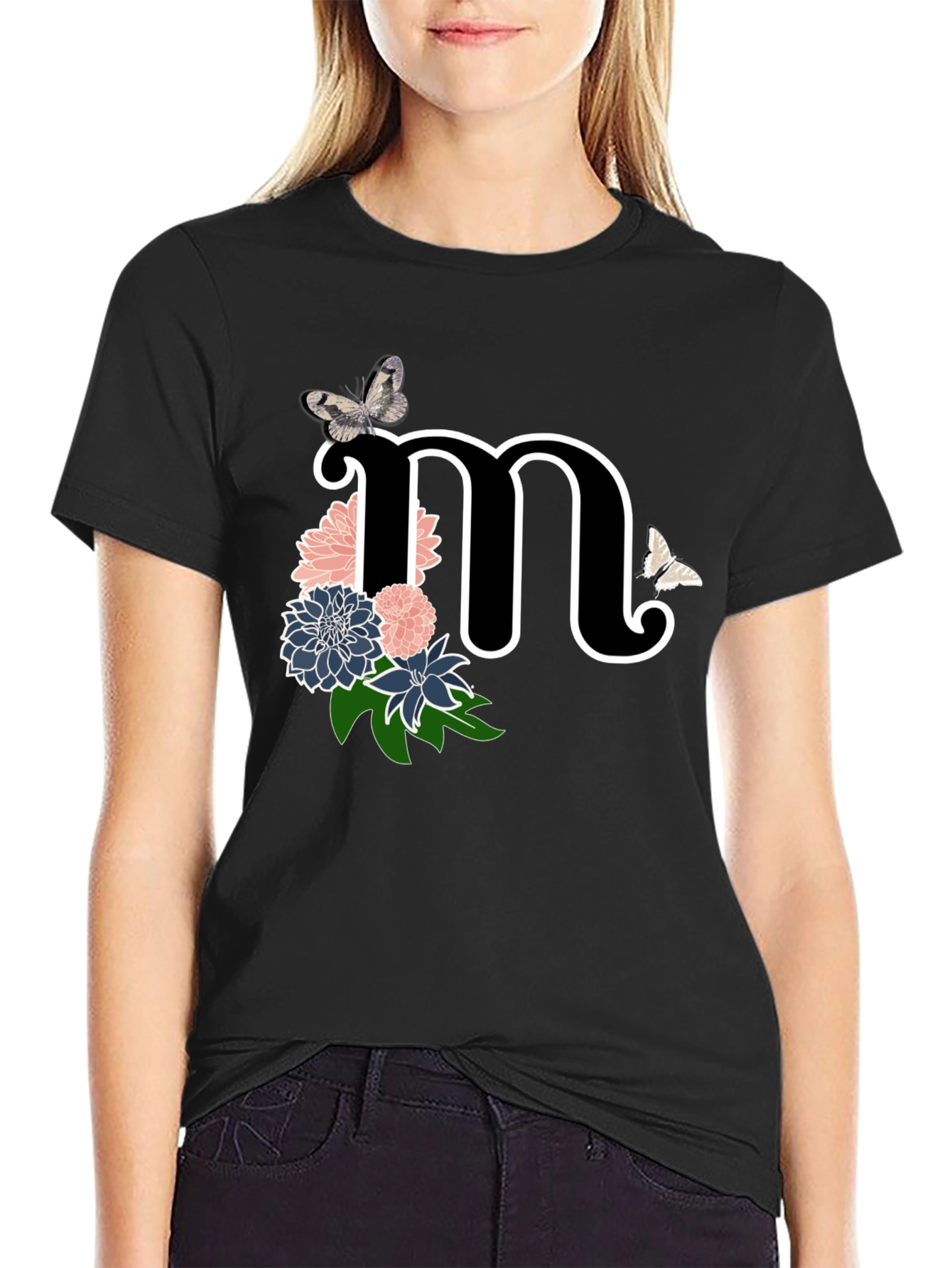 Floral Letter M Initial T-Shirt - Custom Monogram Tee