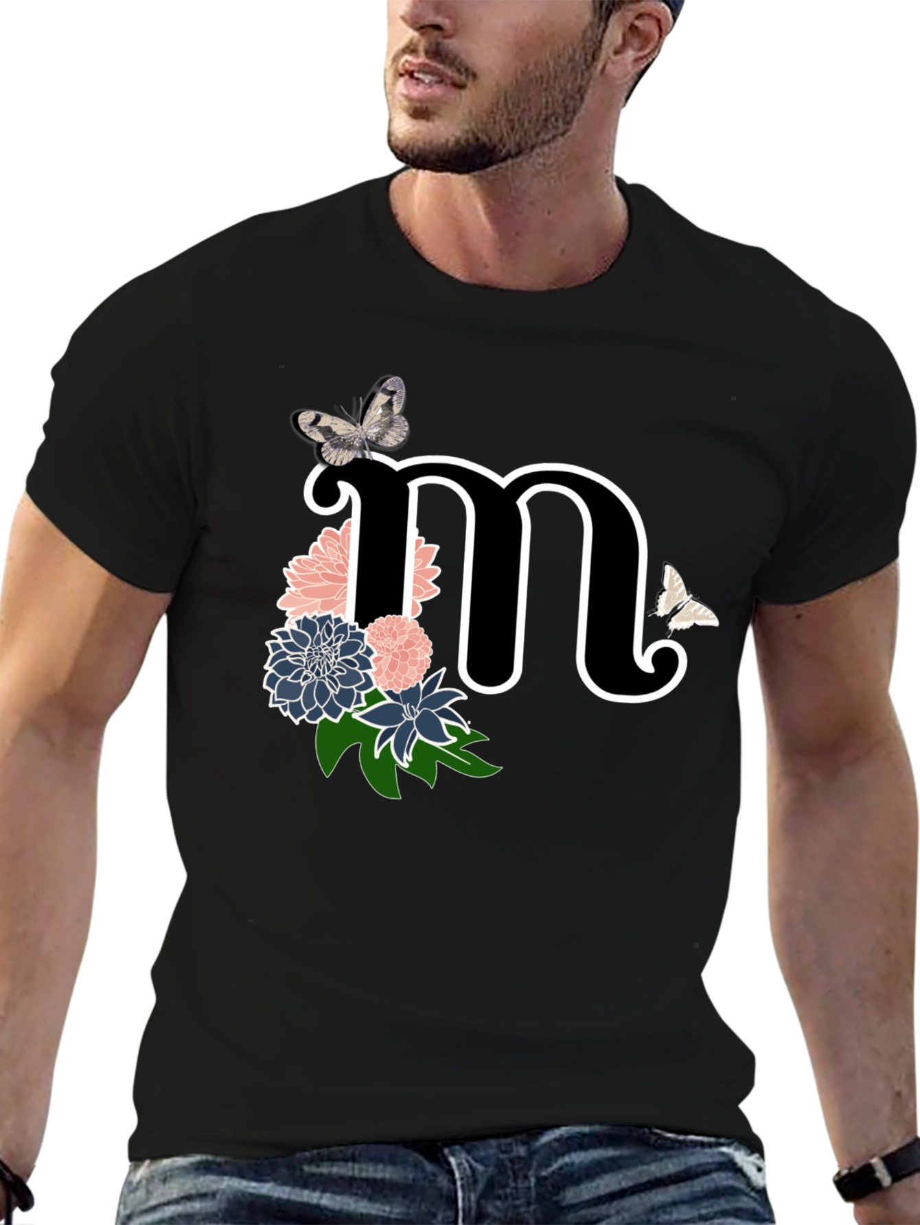 Floral Letter M Initial T-Shirt - Custom Monogram Tee