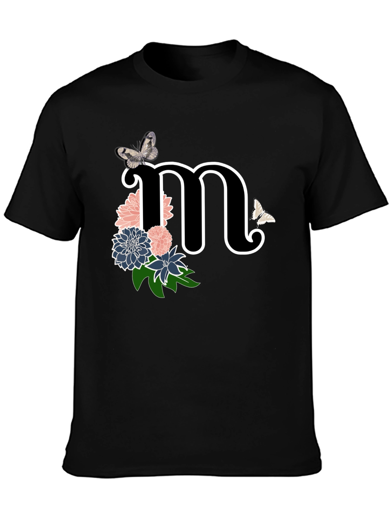 Floral Letter M Initial T-Shirt - Custom Monogram Tee
