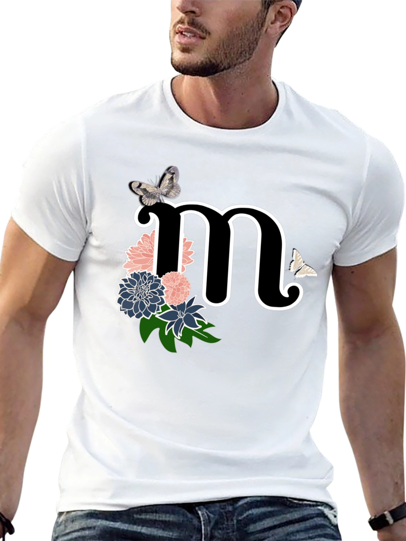 Floral Letter M Initial T-Shirt - Custom Monogram Tee