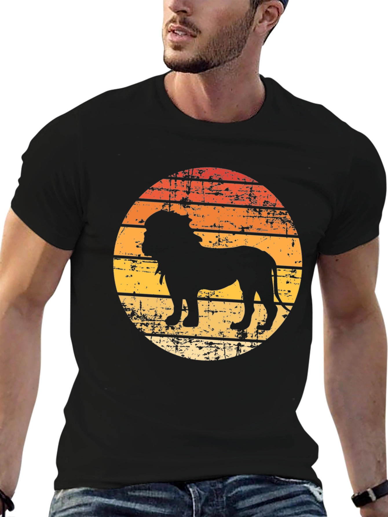 Lion Sunset Graphic Tee - Vintage Style Comfort
