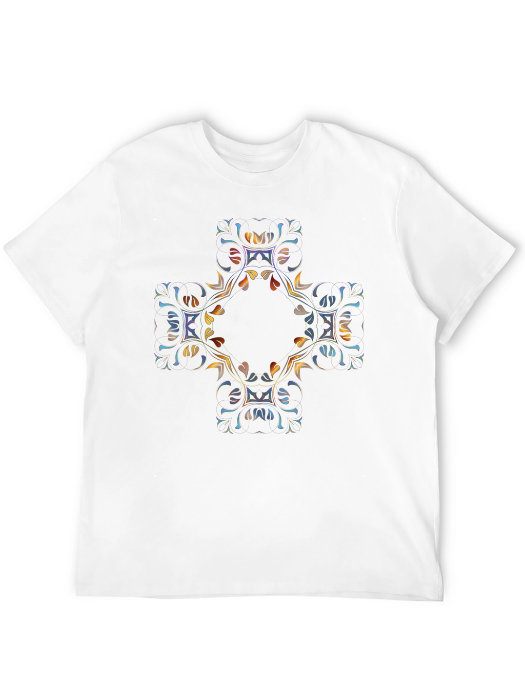 Abstract Floral Cross Graphic Black T-Shirt