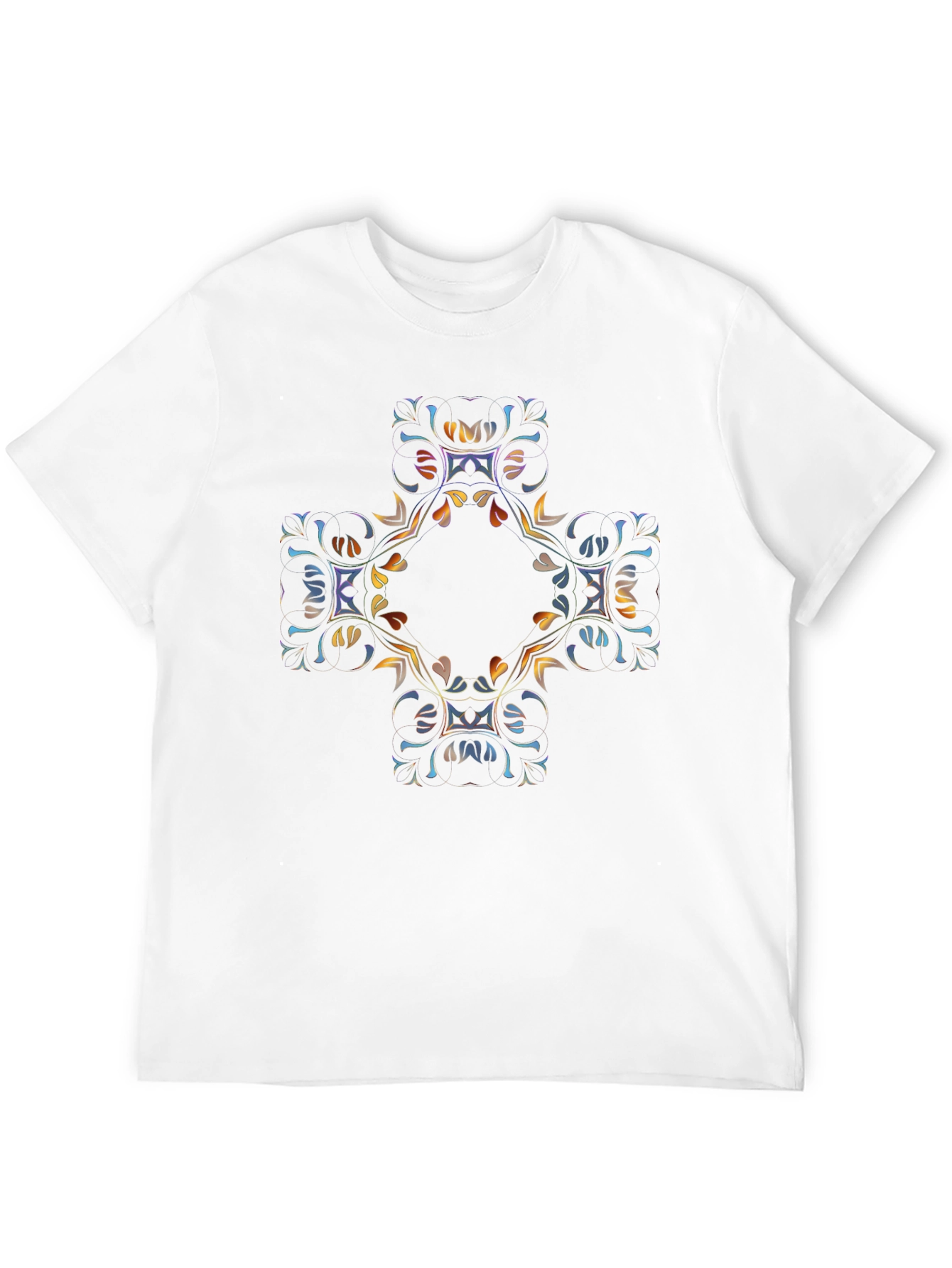 Abstract Floral Cross Graphic Black T-Shirt