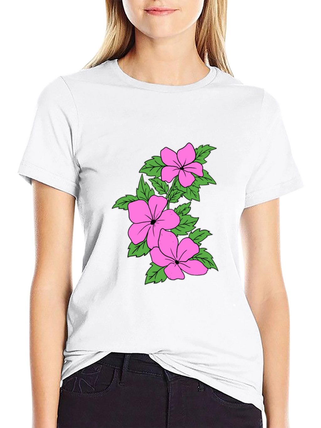 Floral Print Crew Neck T-Shirt - Black