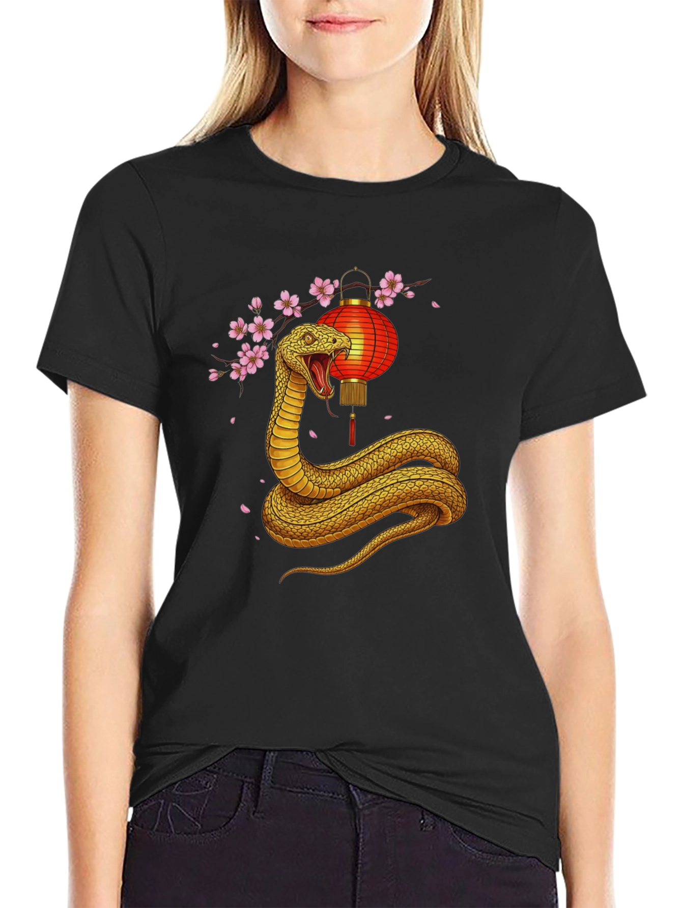 Snake Lantern Graphic Tee - Black