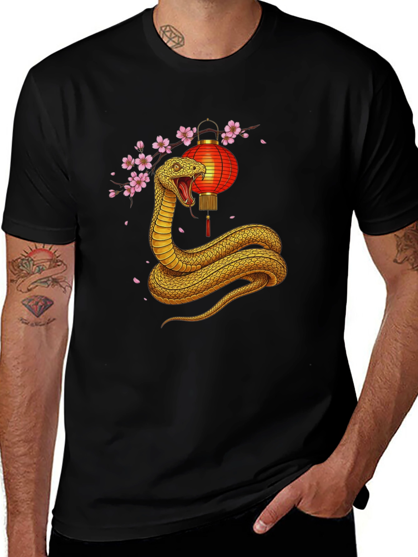Snake Lantern Graphic Tee - Black