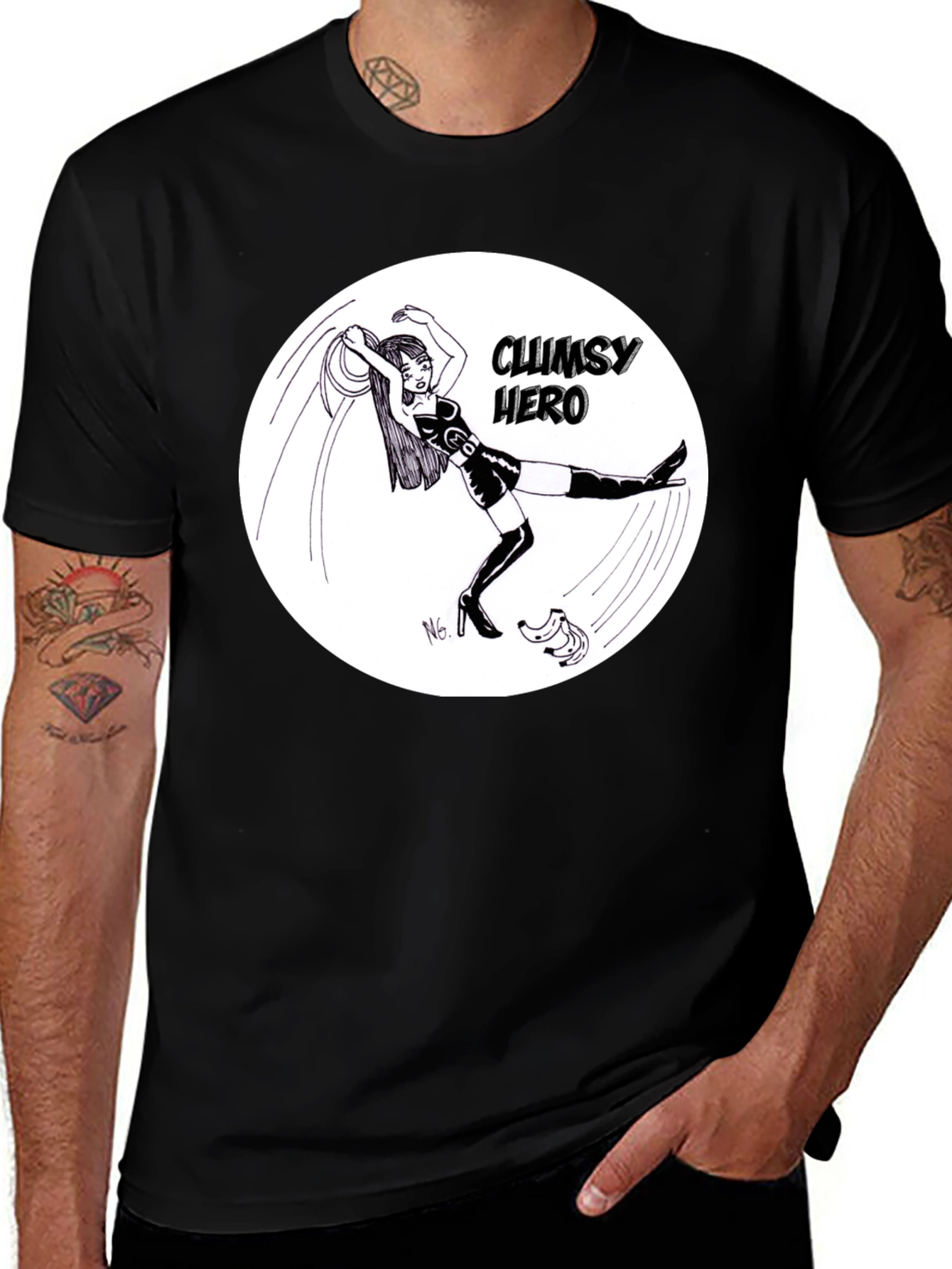 Clumsy Hero T-Shirt - Black Graphic Tee