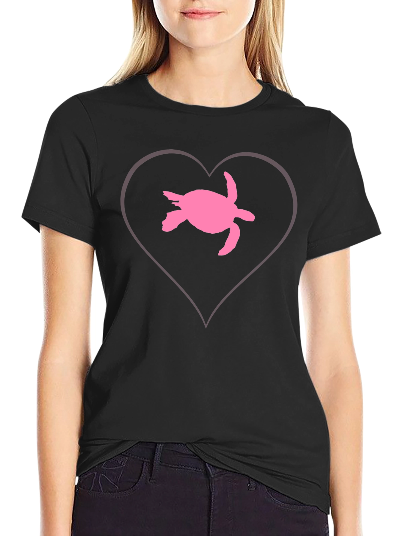 Sea Turtle Heart T-Shirt - Black Cotton