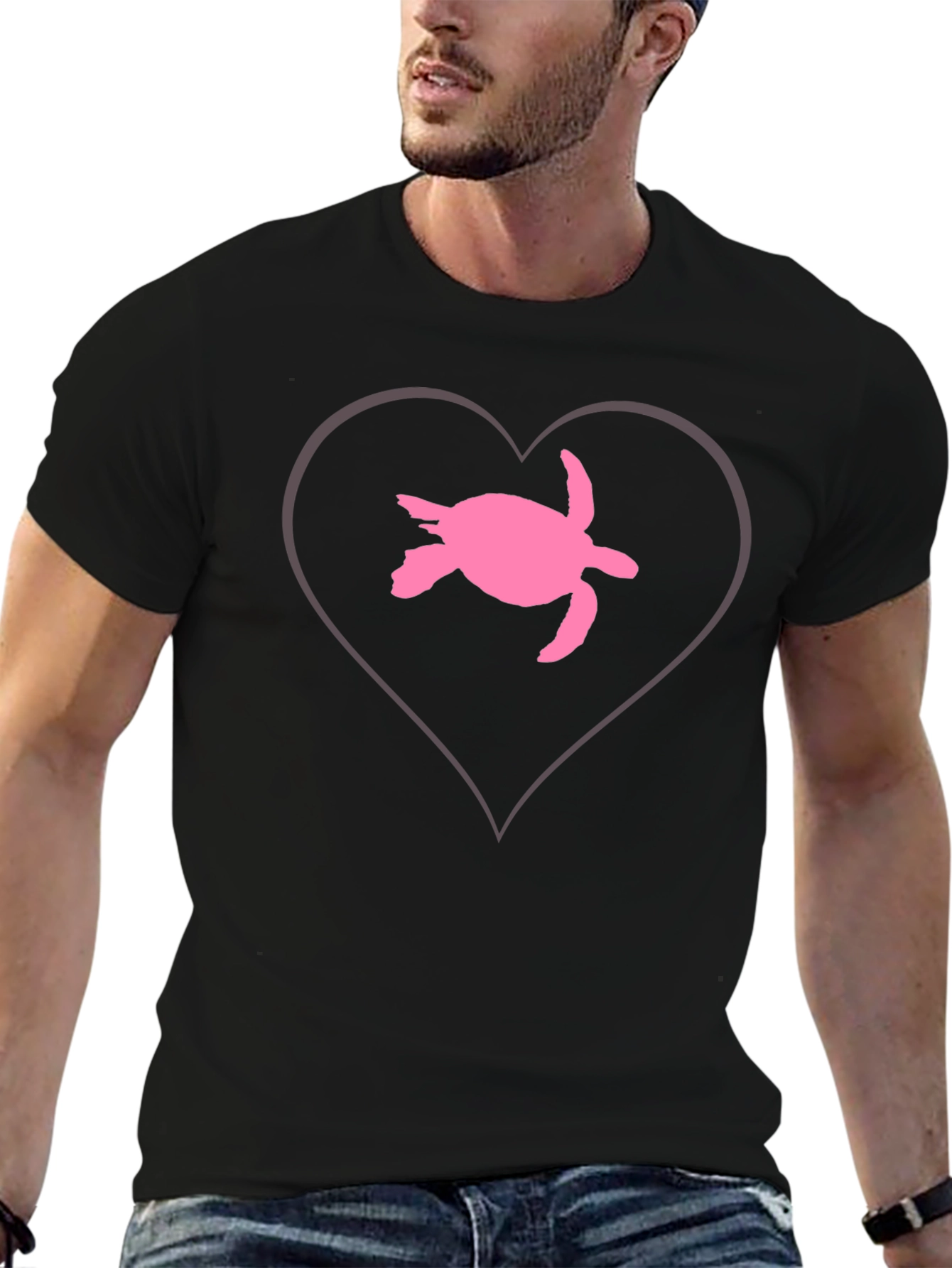 Sea Turtle Heart T-Shirt - Black Cotton