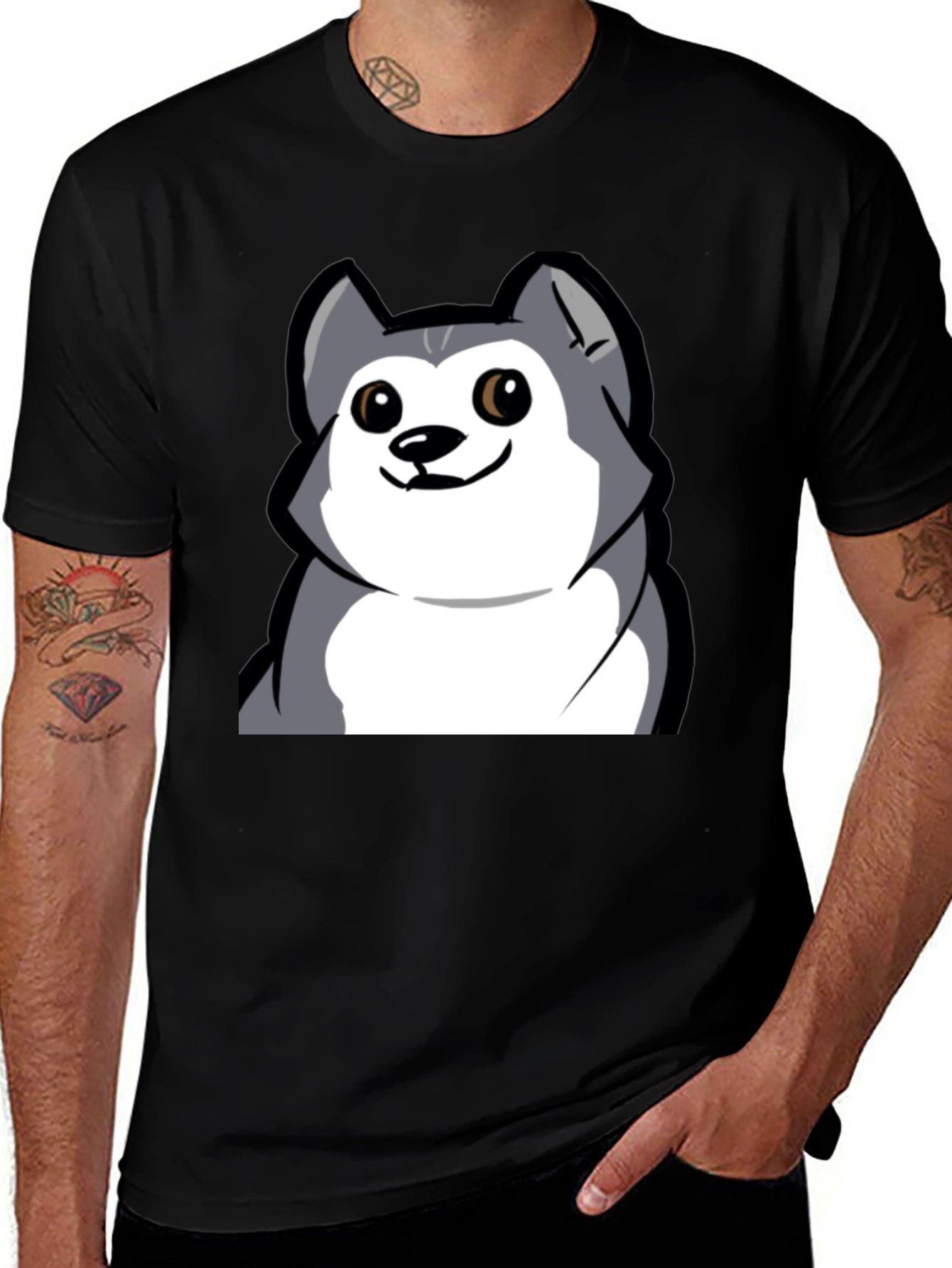 Cartoon Dog Graphic Tee - Black Cotton T-Shirt
