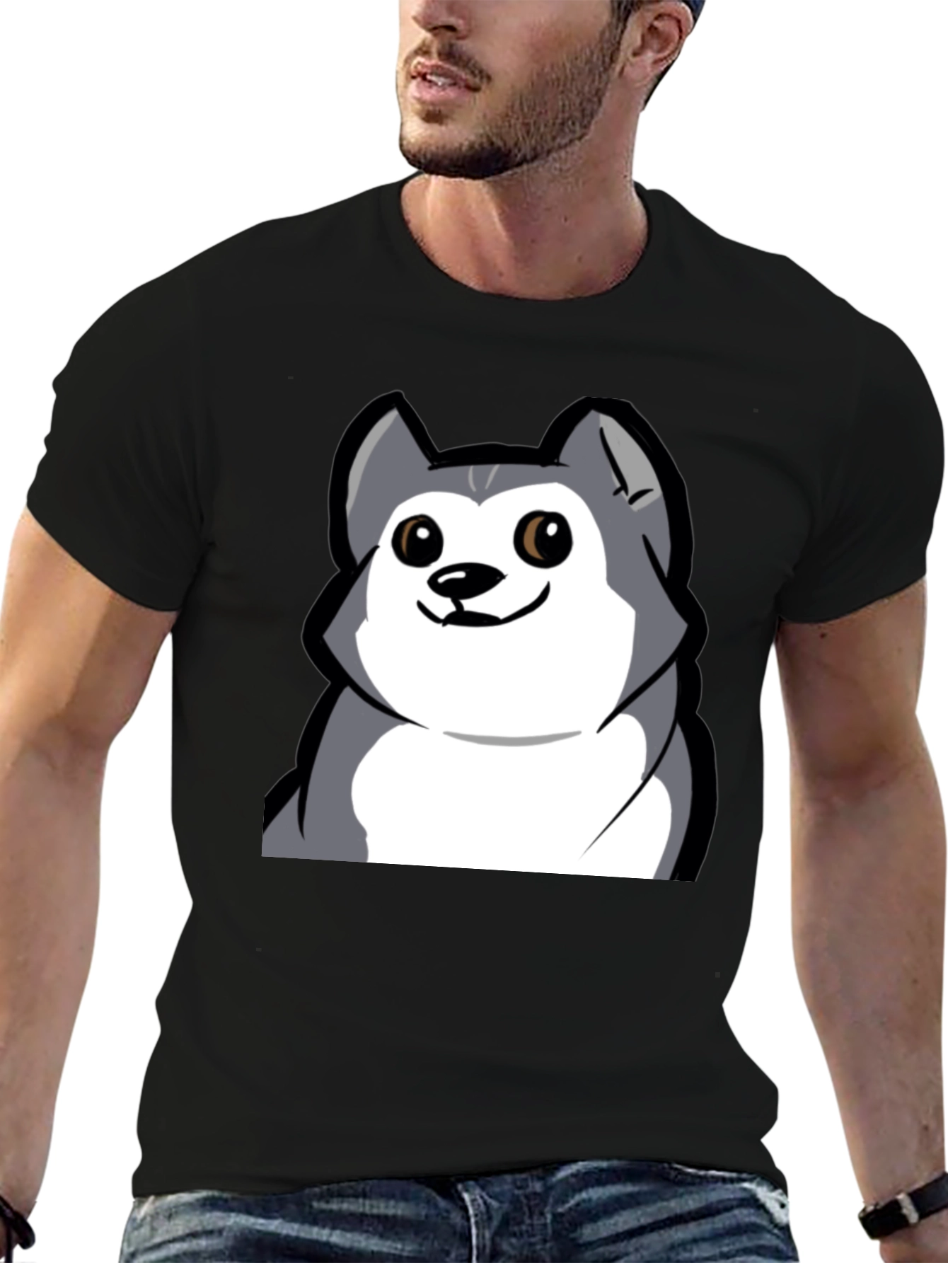 Cartoon Dog Graphic Tee - Black Cotton T-Shirt