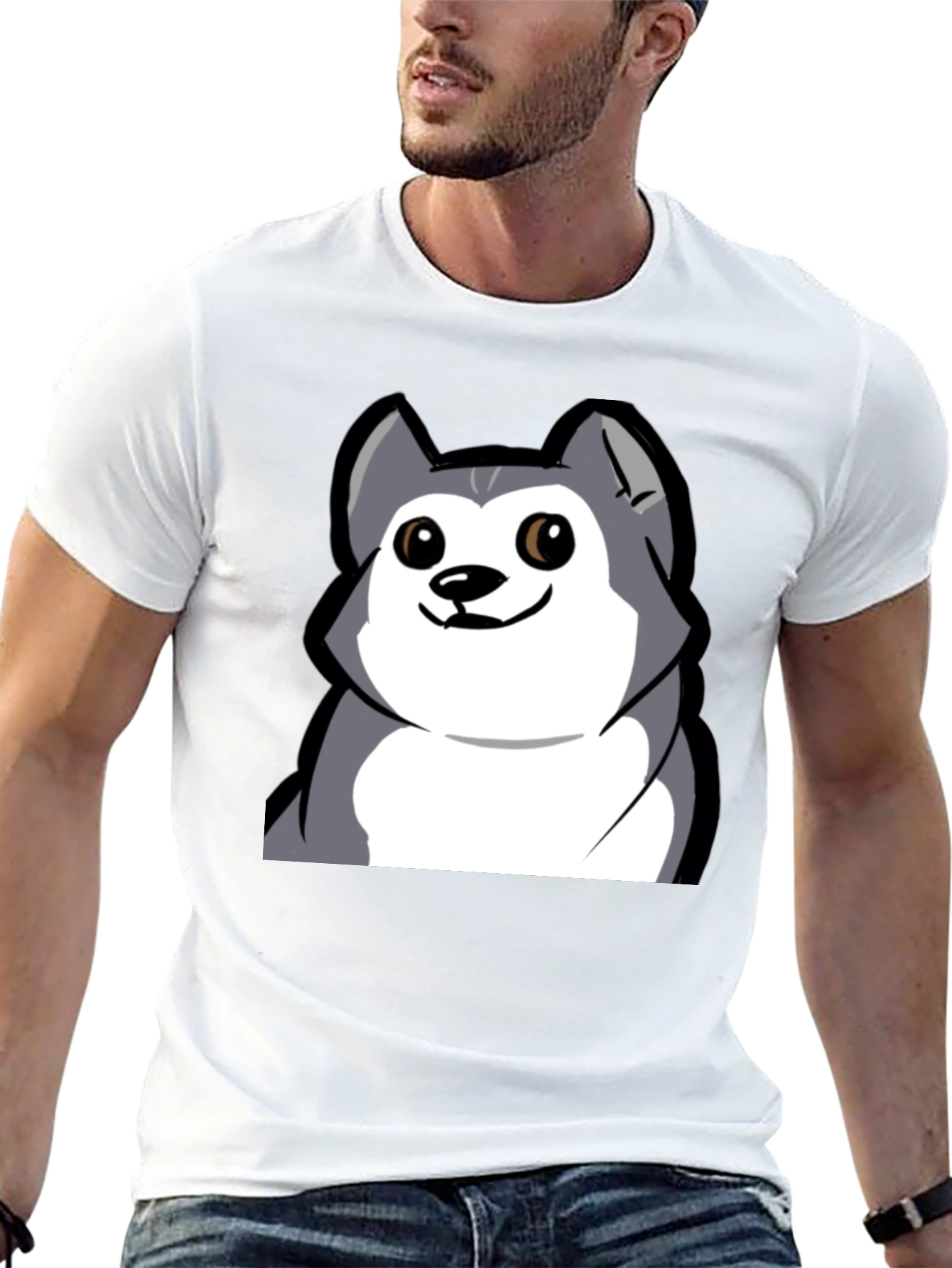 Cartoon Dog Graphic Tee - Black Cotton T-Shirt