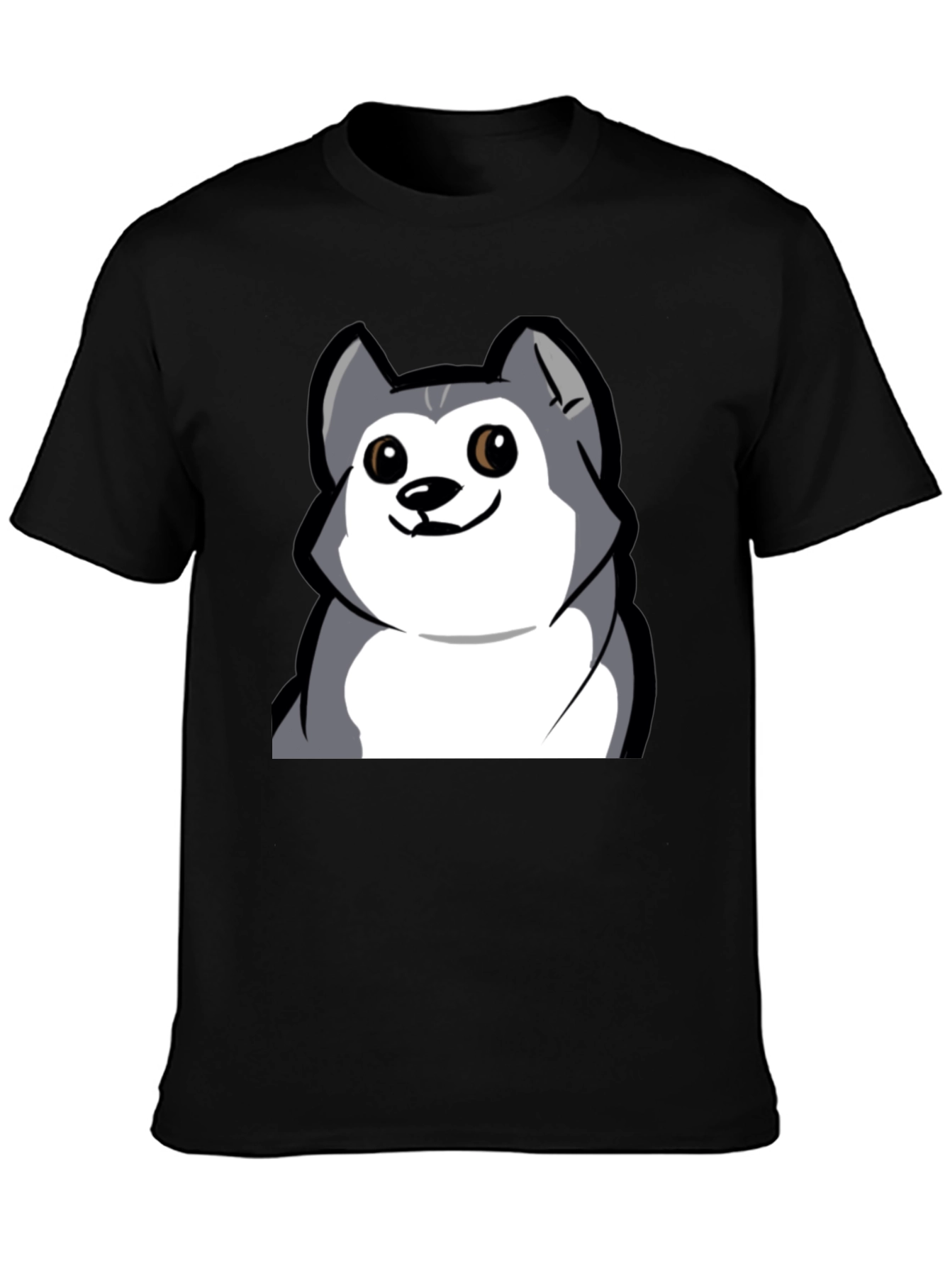 Cartoon Dog Graphic Tee - Black Cotton T-Shirt