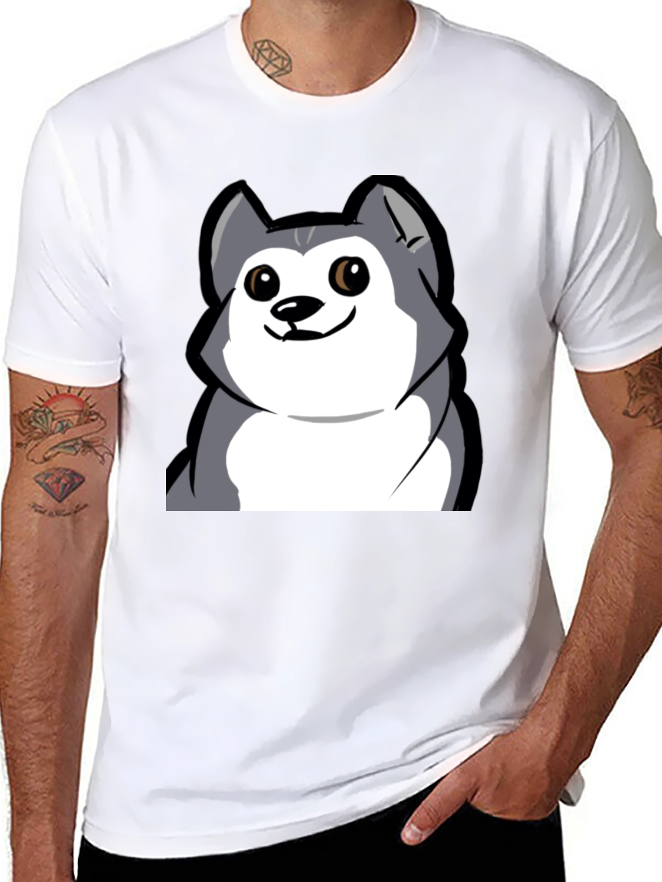 Cartoon Dog Graphic Tee - Black Cotton T-Shirt