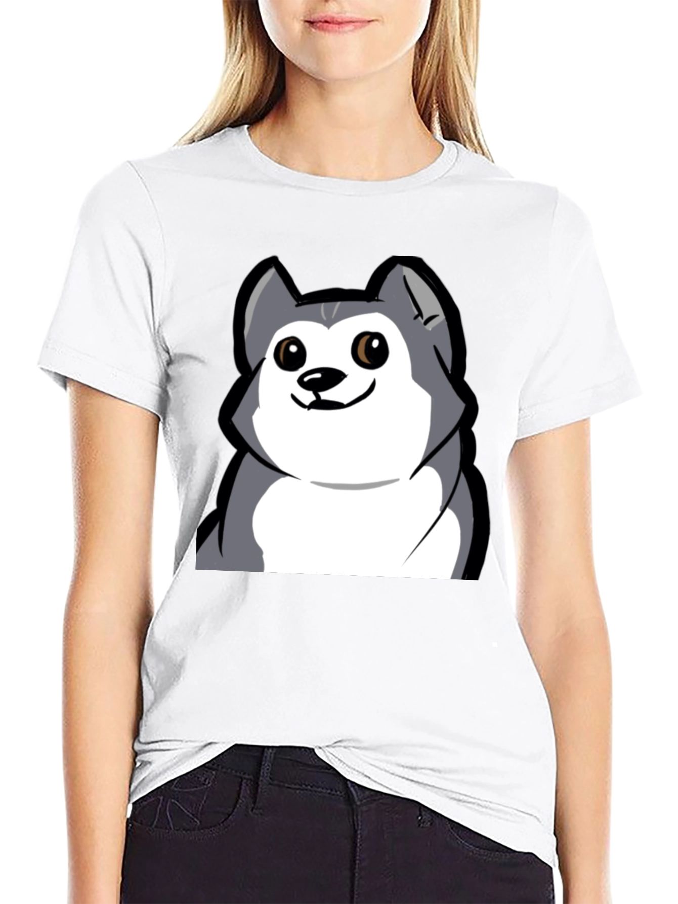 Cartoon Dog Graphic Tee - Black Cotton T-Shirt